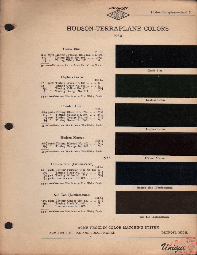 1935 Hudson Paint Charts Acme 1